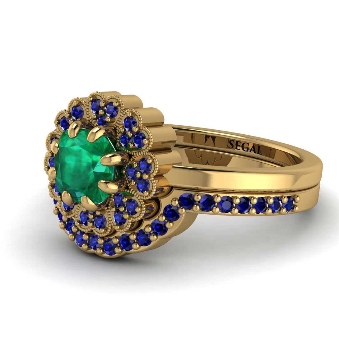 Double Halo Emerald Cushion Bridal Set - Sharon No. 64