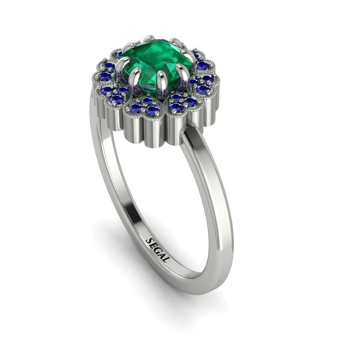 Double Halo Emerald Cushion Engagement Ring - Sharon No. 66