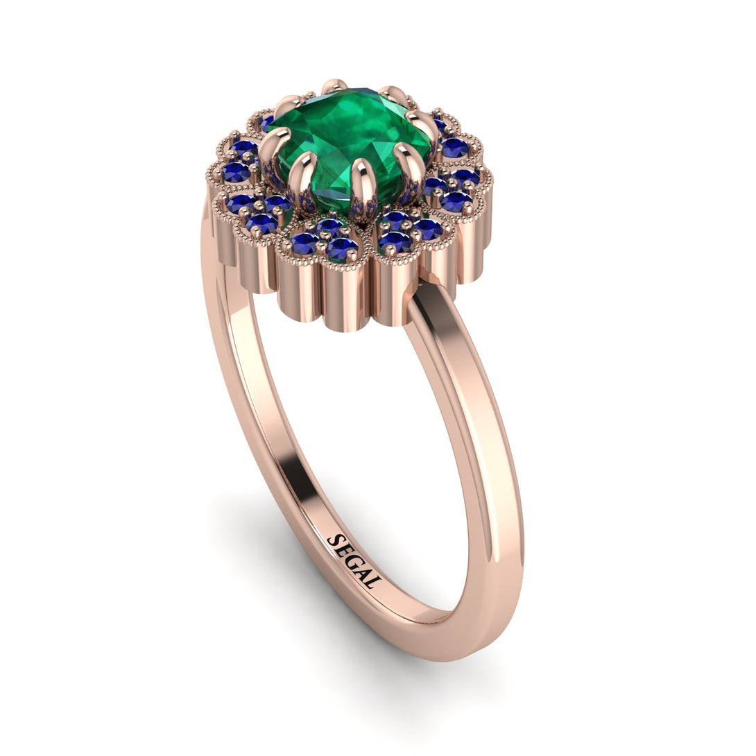 Double Halo Emerald Cushion Engagement Ring - Sharon No. 65