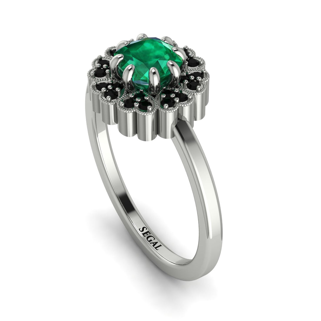 Double Halo Emerald Cushion Engagement Ring - Sharon No. 36