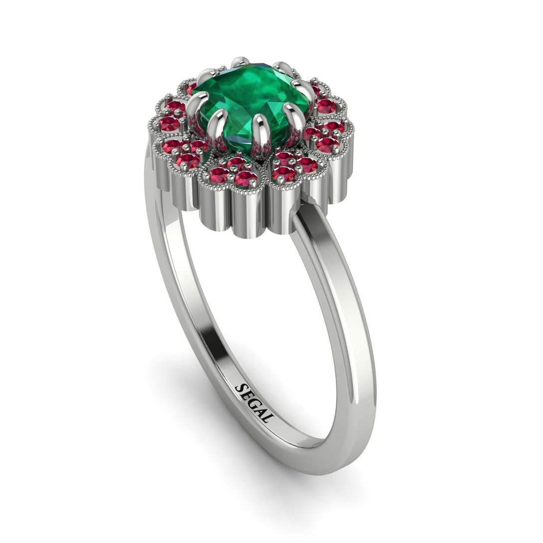 Double Halo Emerald Cushion Engagement Ring - Sharon No. 51