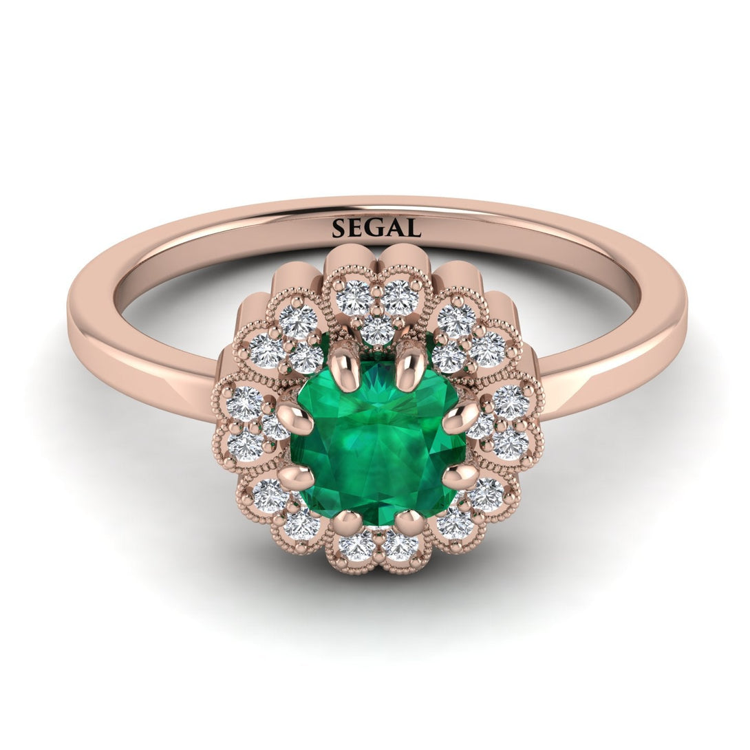 Double Halo Emerald Cushion Engagement Ring - Sharon No. 5