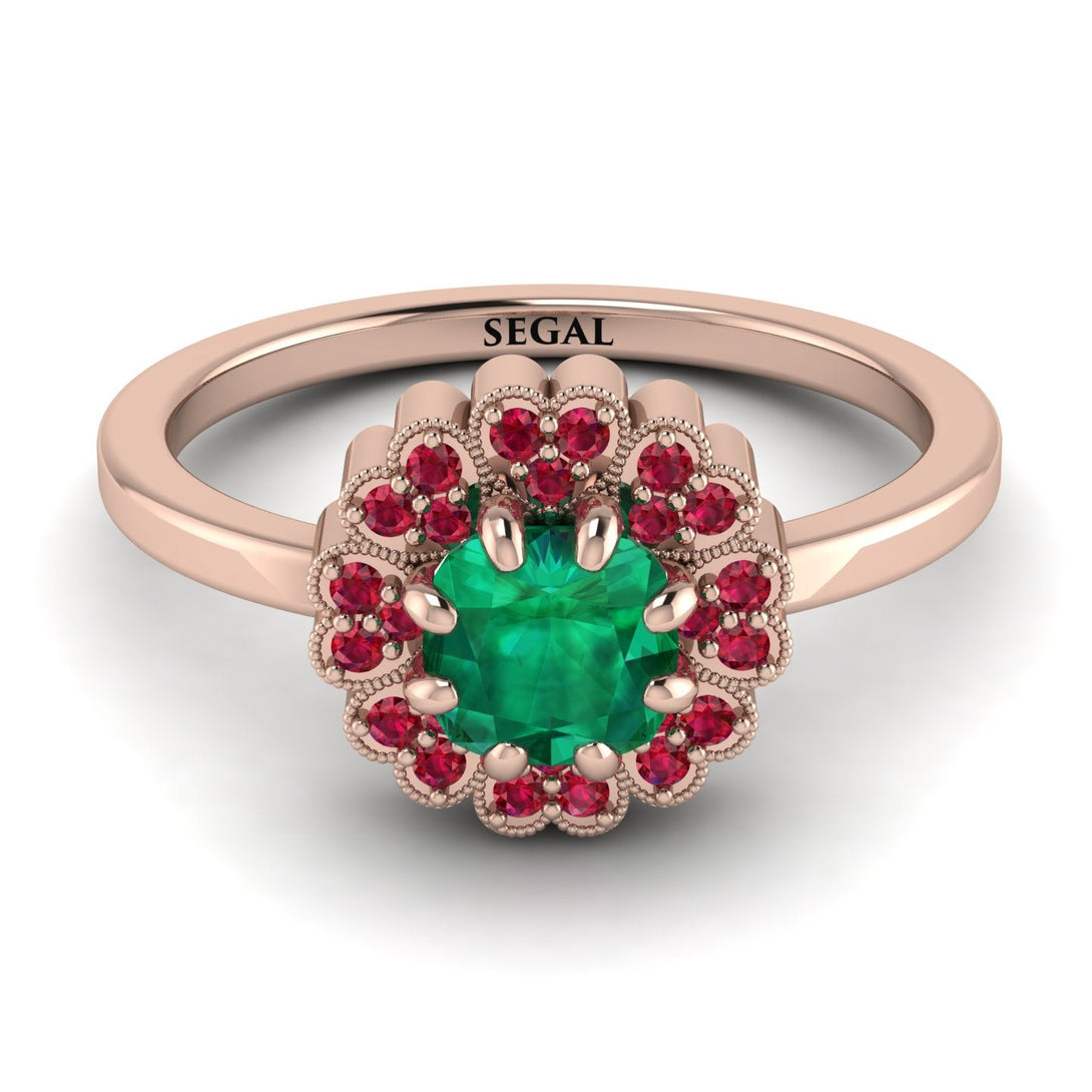 Double Halo Emerald Cushion Engagement Ring - Sharon No. 50