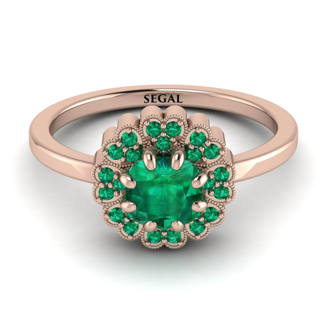 Double Halo Emerald Cushion Engagement Ring - Sharon No. 20