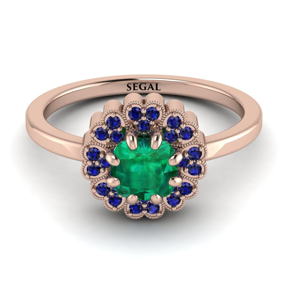 Double Halo Emerald Cushion Engagement Ring - Sharon No. 65