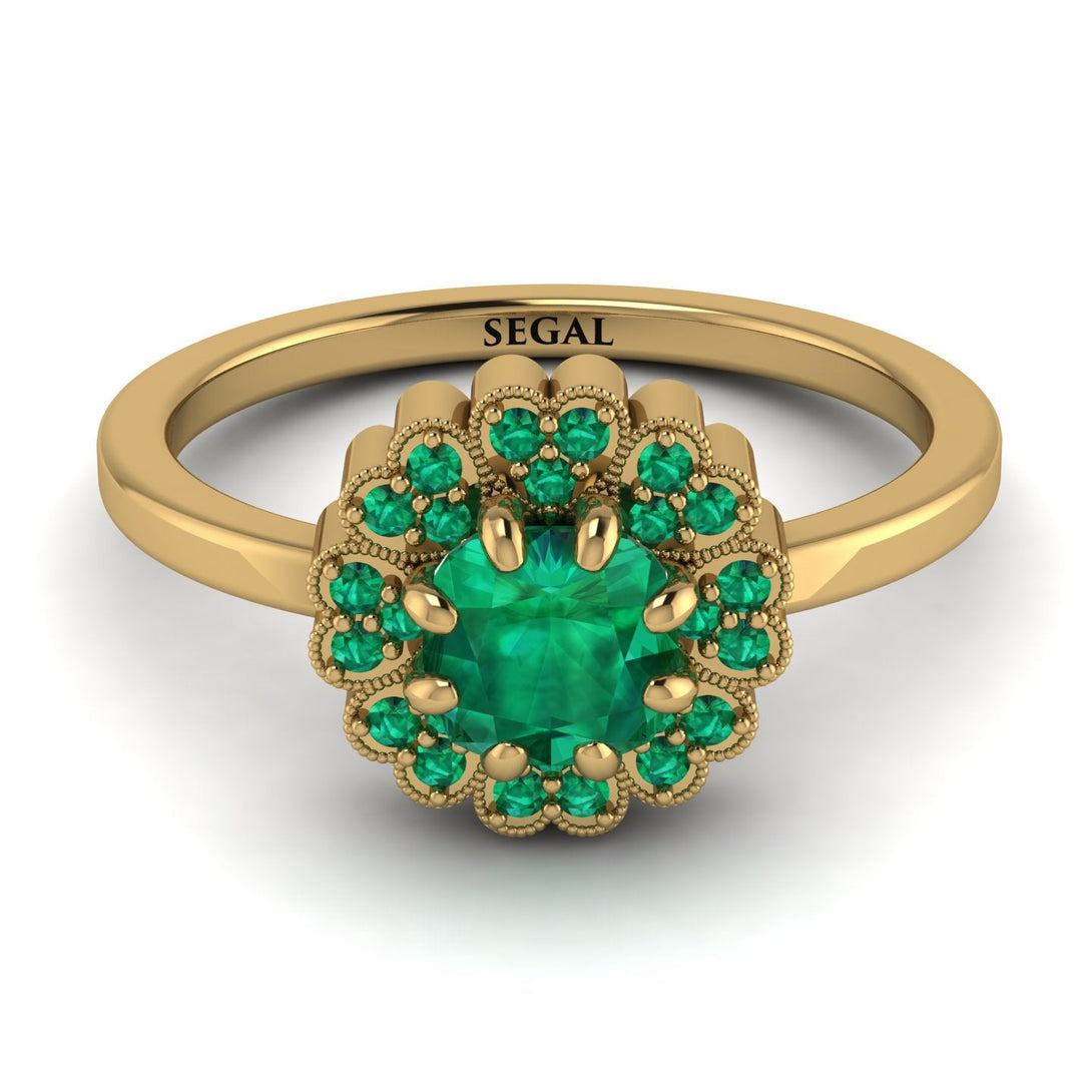 Double Halo Emerald Cushion Engagement Ring - Sharon No. 19