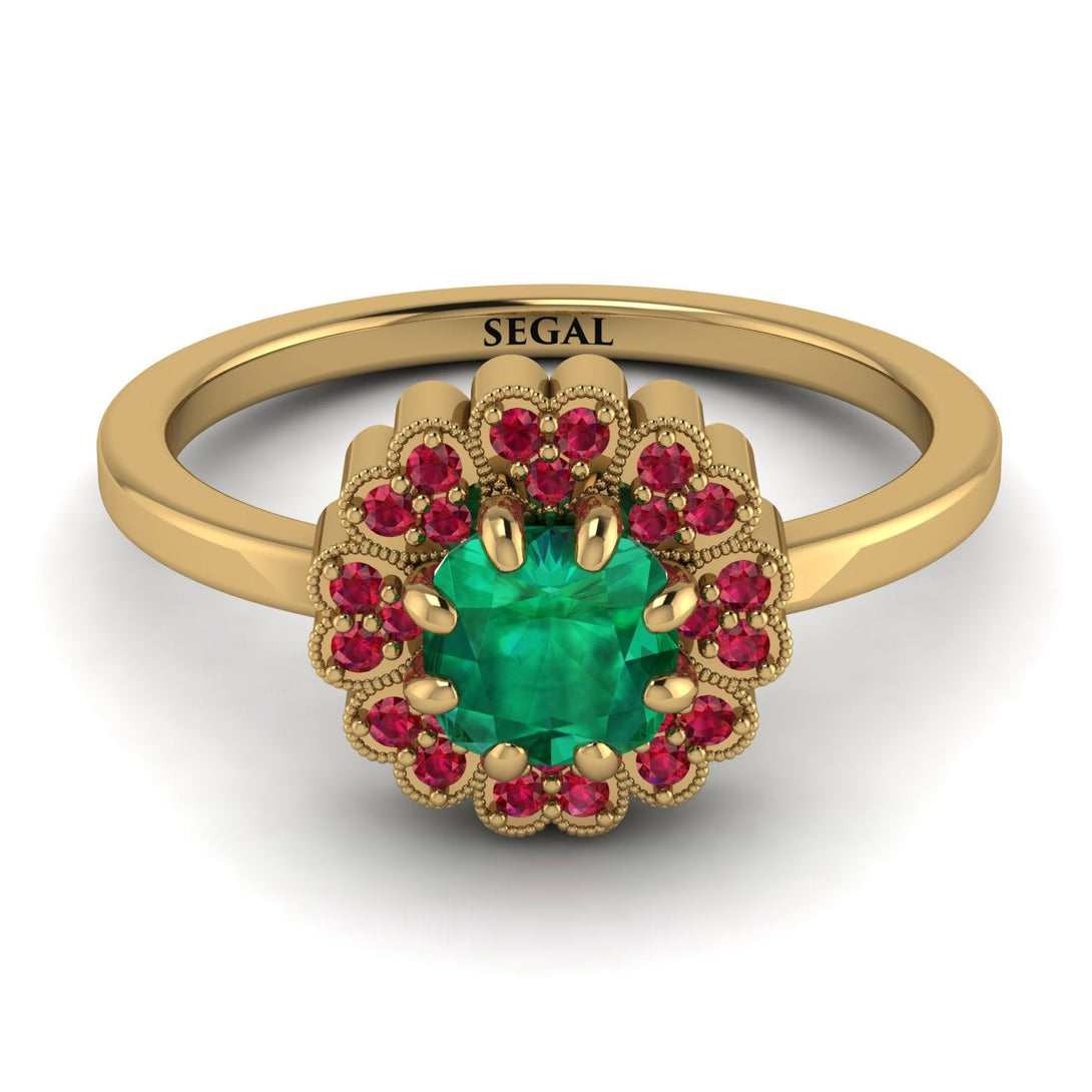 Double Halo Emerald Cushion Engagement Ring - Sharon No. 49