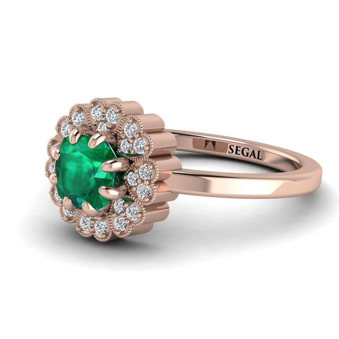 Double Halo Emerald Cushion Engagement Ring - Sharon No. 5