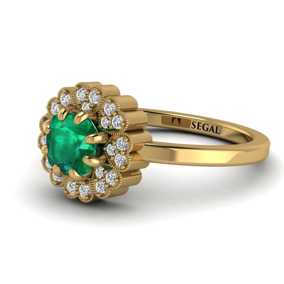 Double Halo Emerald Cushion Engagement Ring - Sharon No. 4