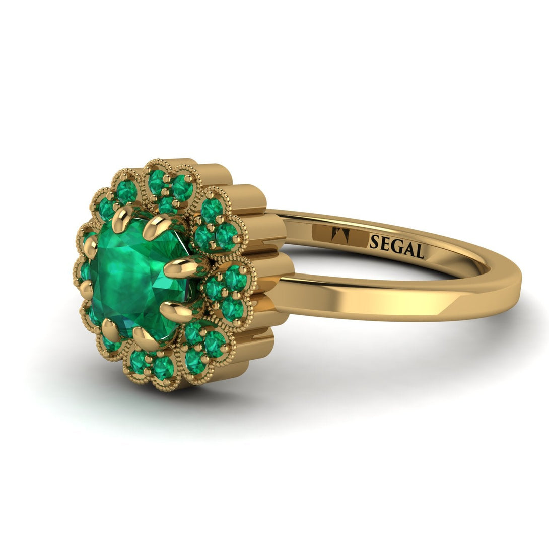 Double Halo Emerald Cushion Engagement Ring - Sharon No. 19
