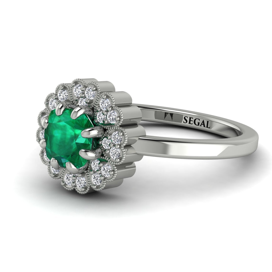 Double Halo Emerald Cushion Engagement Ring - Sharon No. 6