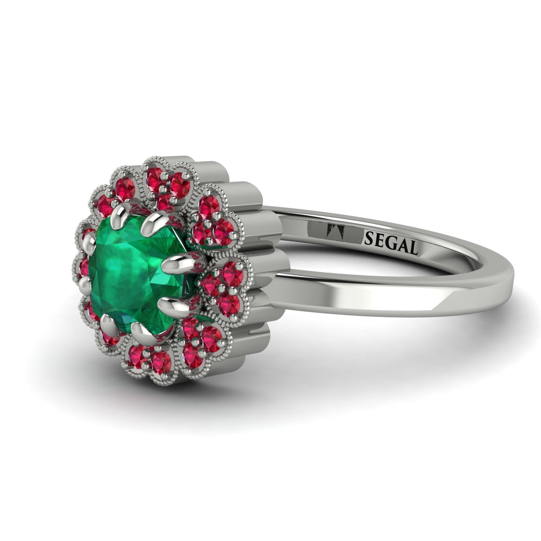 Double Halo Emerald Cushion Engagement Ring - Sharon No. 51