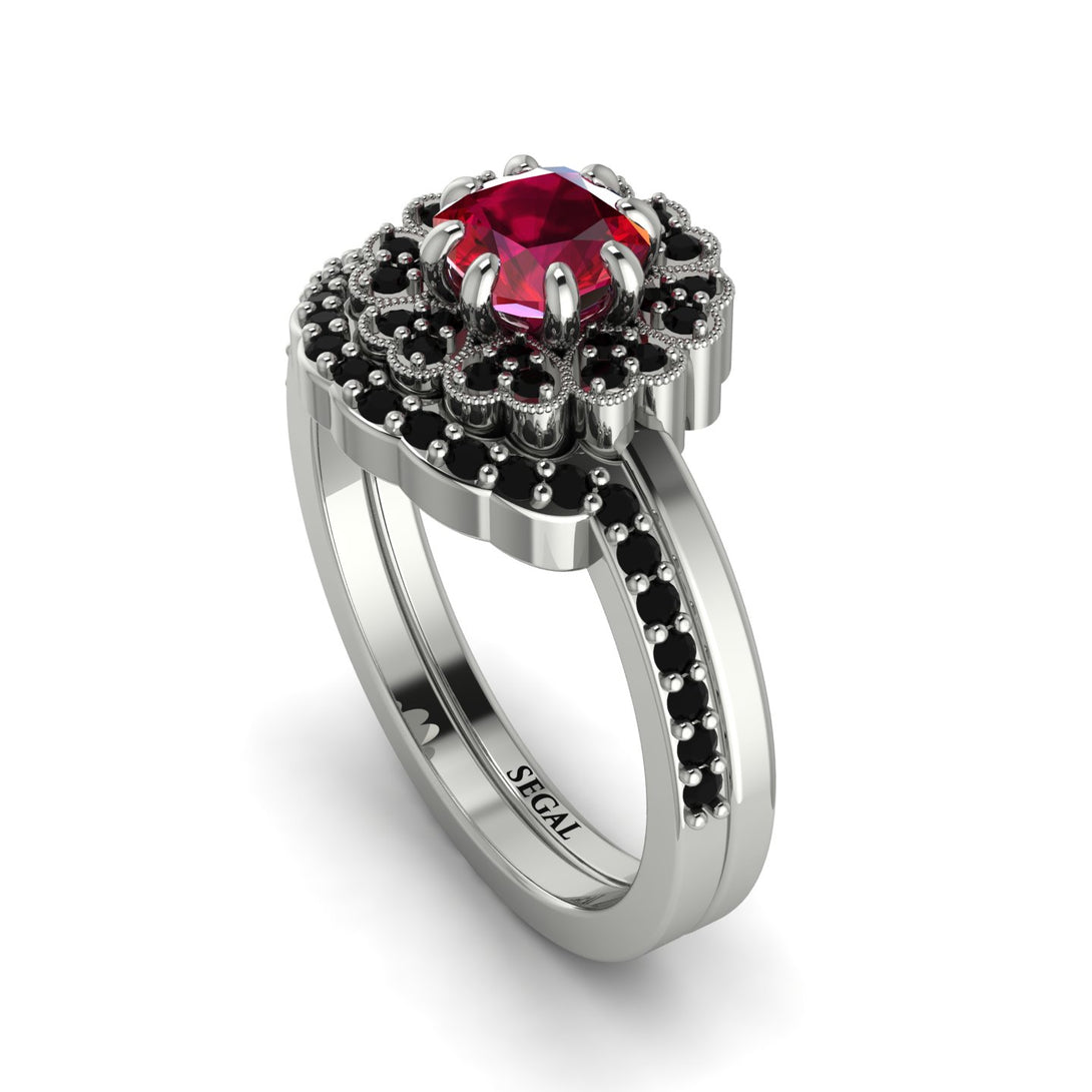 Double Halo Ruby Cushion Bridal Set - Sharon No. 42