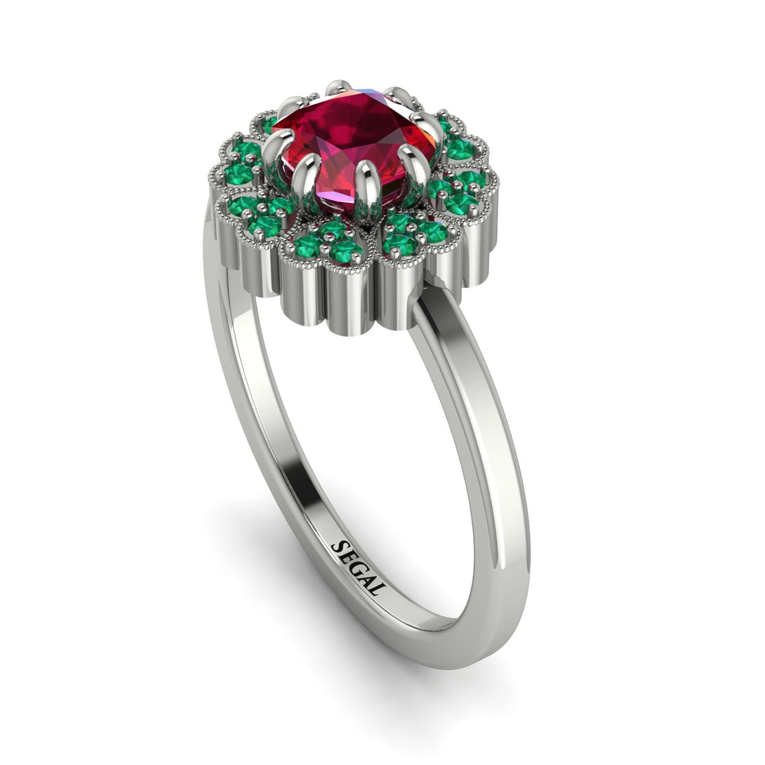 Double Halo Ruby Cushion Engagement Ring - Sharon No. 27