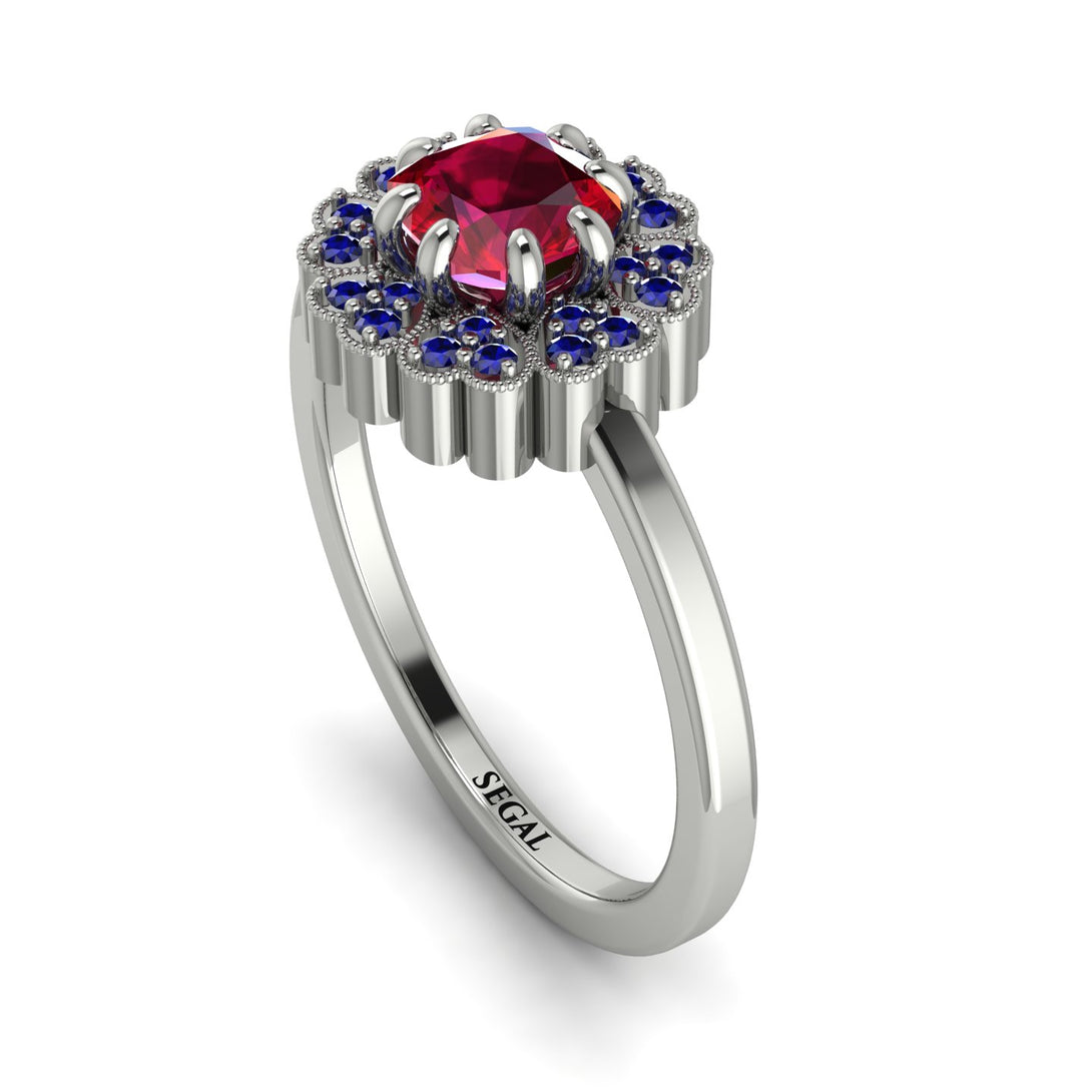 Double Halo Ruby Cushion Engagement Ring - Sharon No. 72