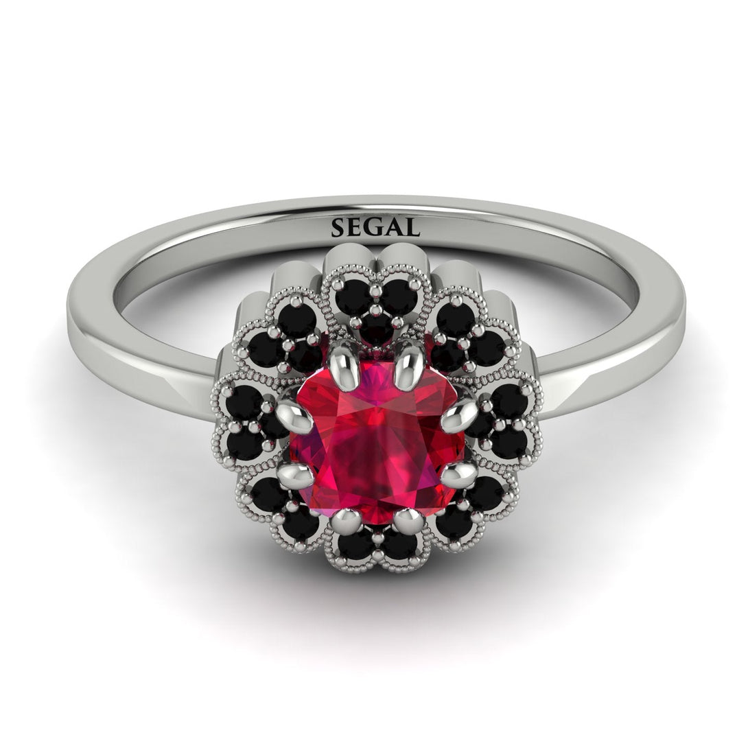 Double Halo Ruby Cushion Engagement Ring - Sharon No. 42