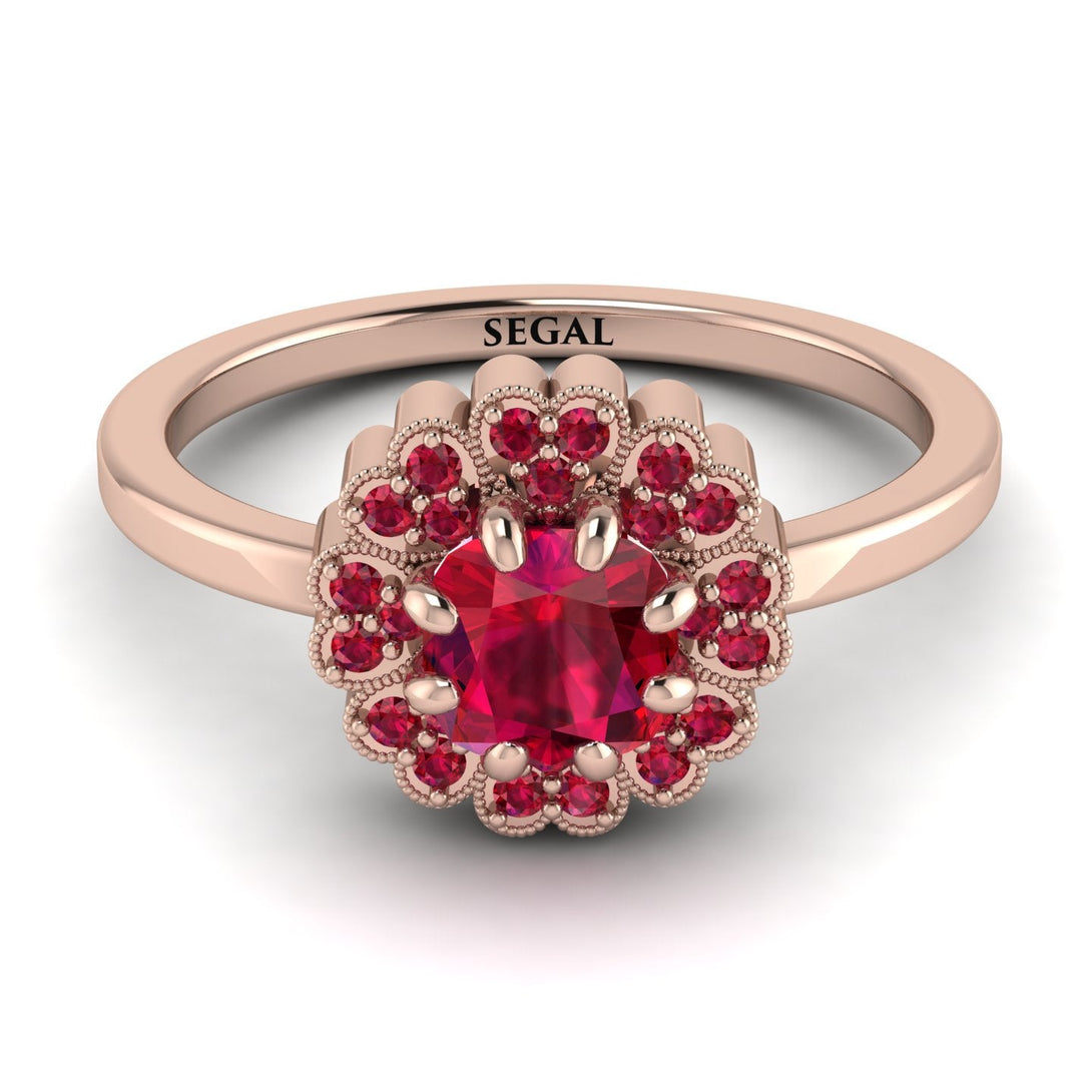 Double Halo Ruby Cushion Engagement Ring - Sharon No. 56