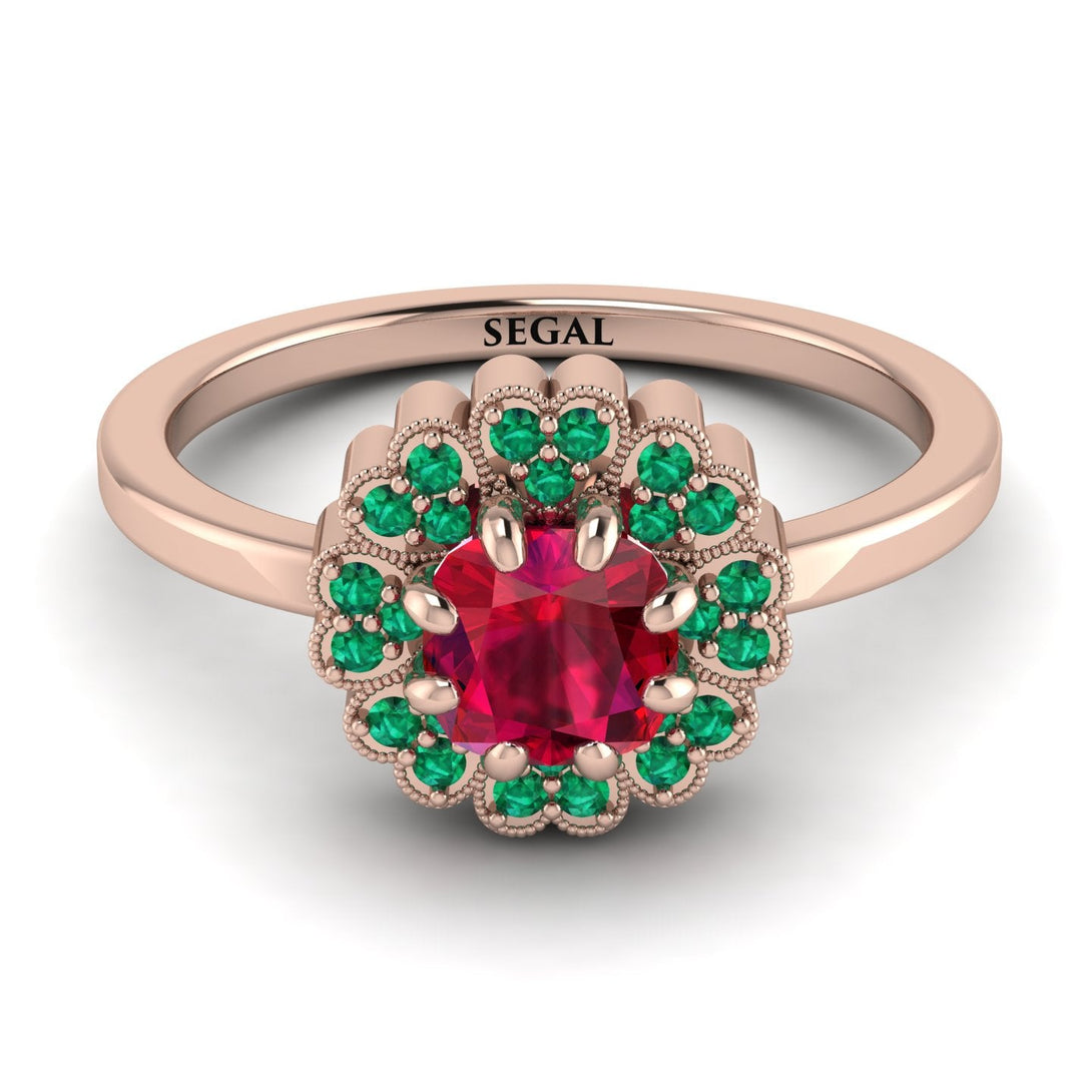 Double Halo Ruby Cushion Engagement Ring - Sharon No. 26