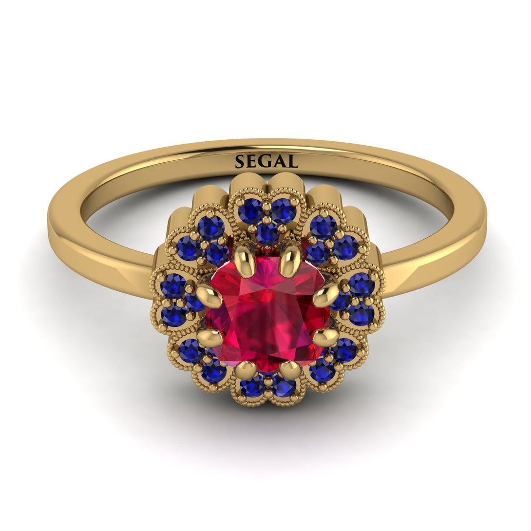 Double Halo Ruby Cushion Engagement Ring - Sharon No. 70