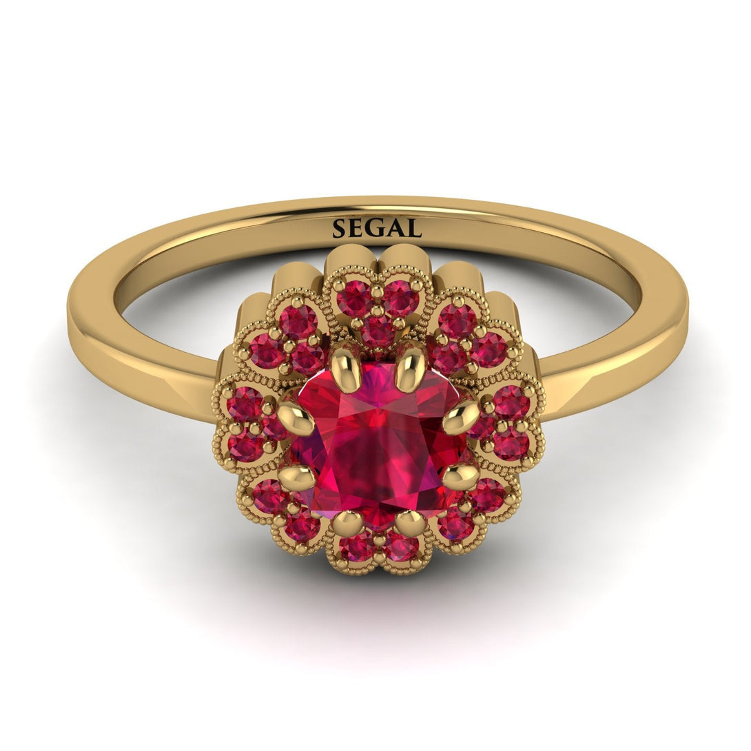 Double Halo Ruby Cushion Engagement Ring - Sharon No. 55