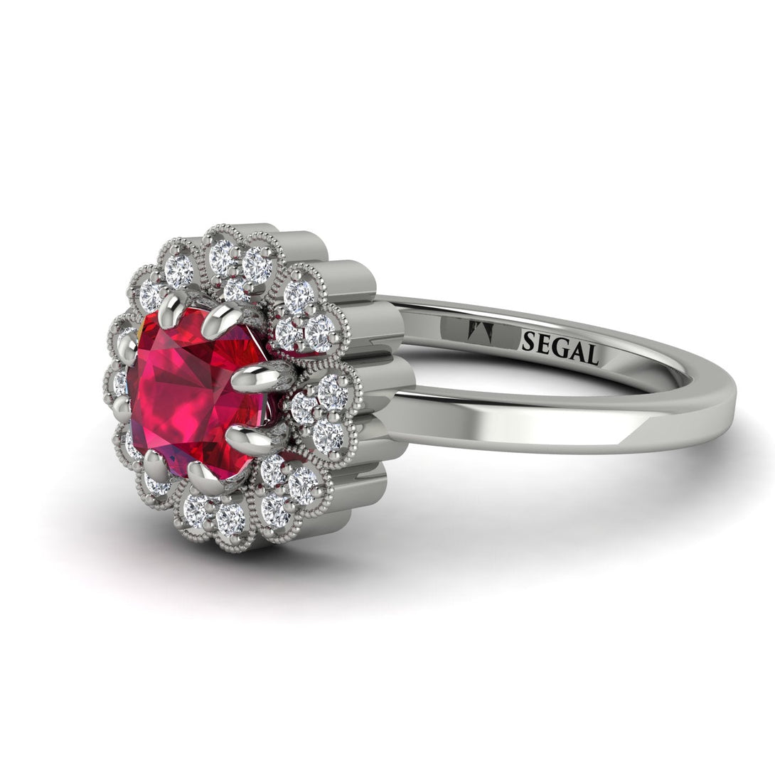 Double Halo Ruby Cushion Engagement Ring - Sharon No. 12