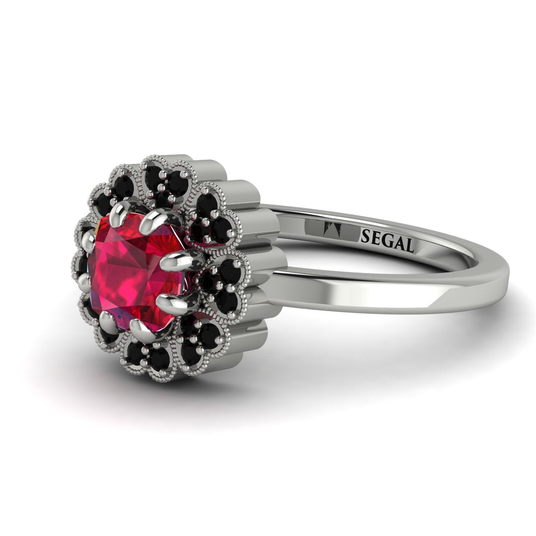 Double Halo Ruby Cushion Engagement Ring - Sharon No. 42