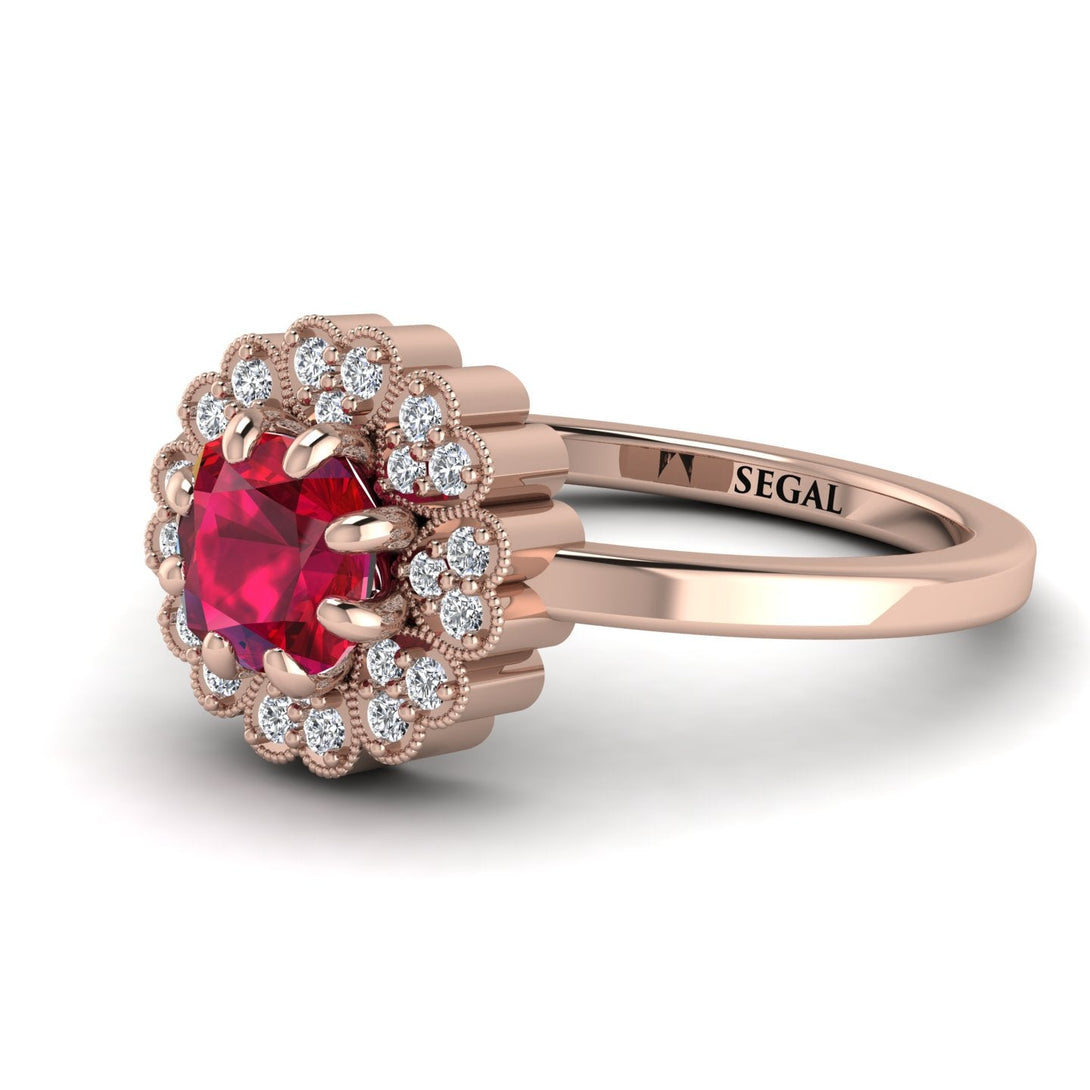 Double Halo Ruby Cushion Engagement Ring - Sharon No. 11