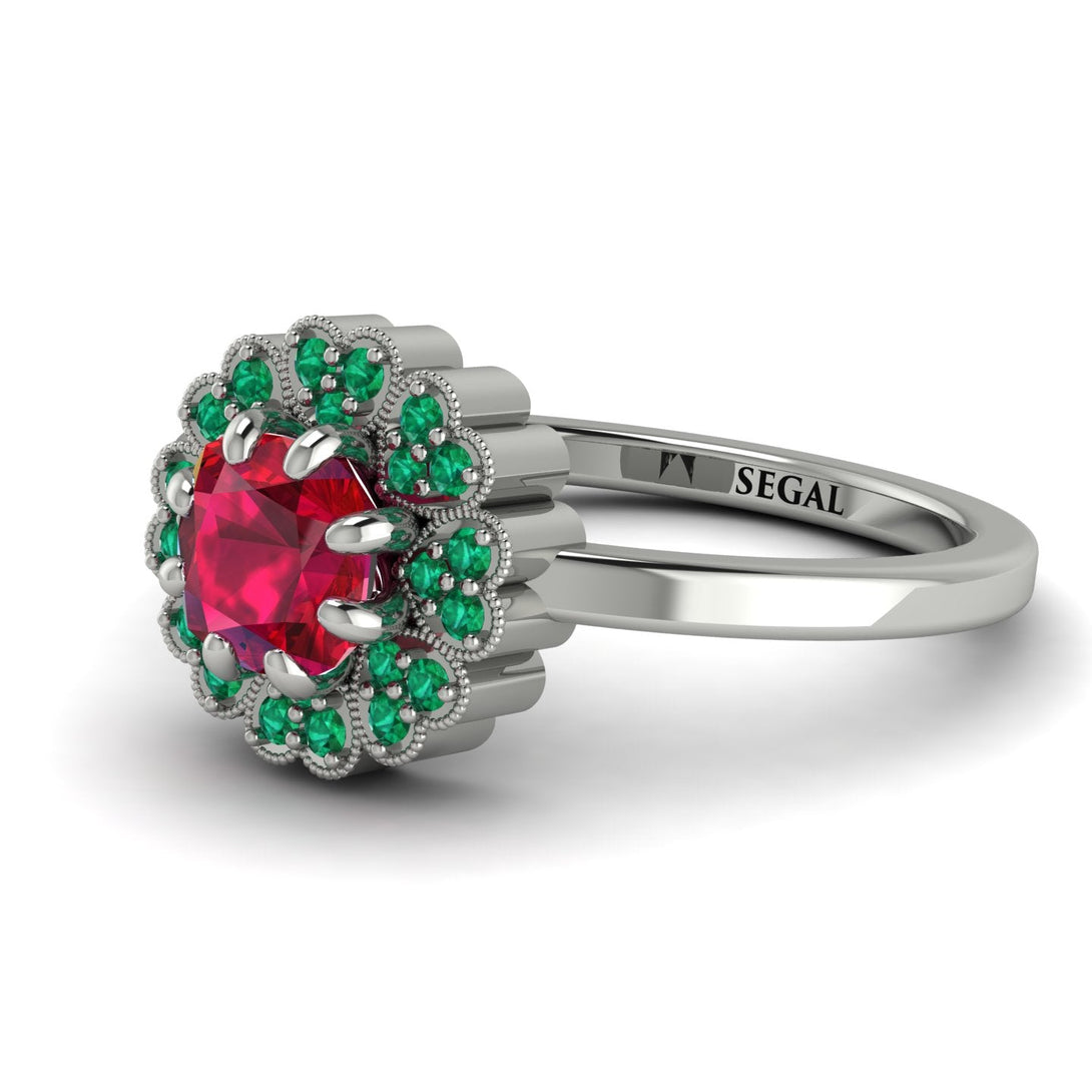 Double Halo Ruby Cushion Engagement Ring - Sharon No. 27