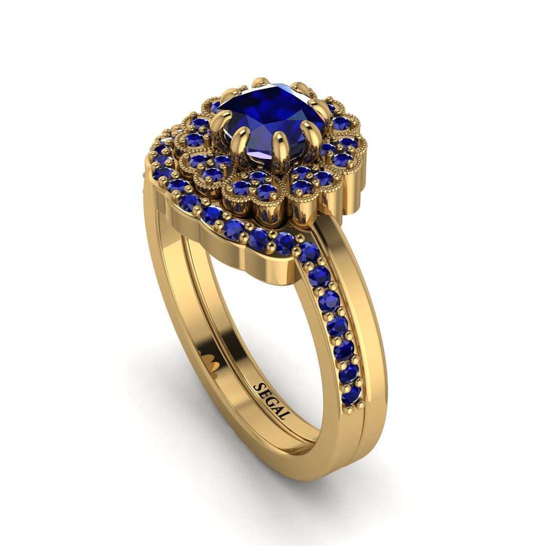 Double Halo Sapphire Cushion Bridal Set - Sharon No. 73