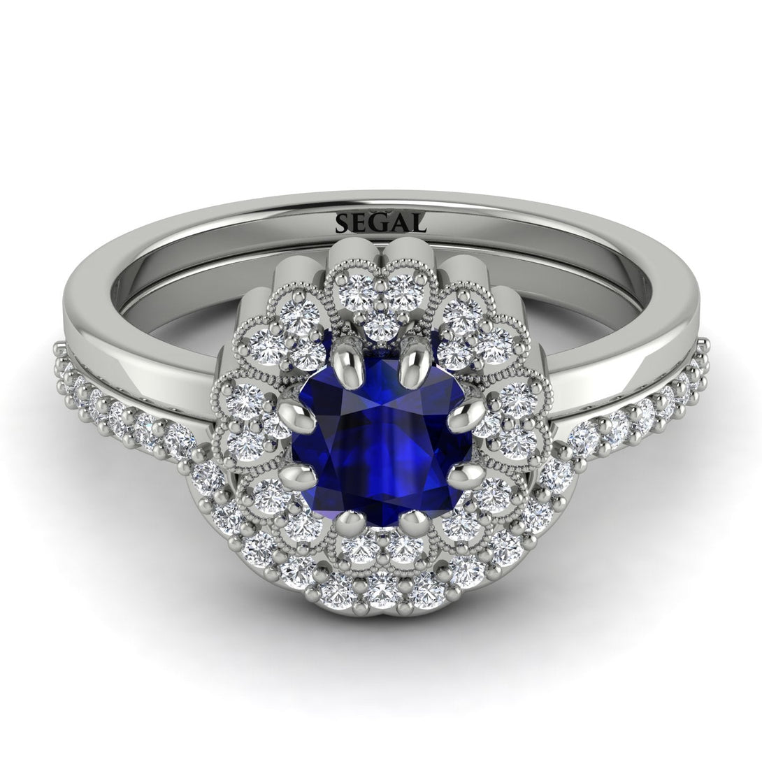 Double Halo Sapphire Cushion Bridal Set - Sharon No. 15