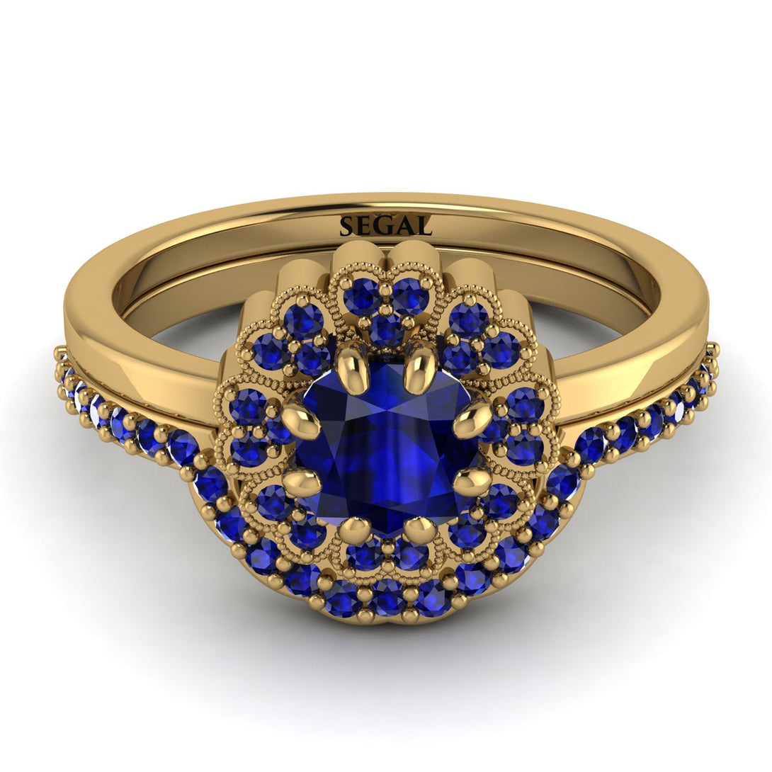 Double Halo Sapphire Cushion Bridal Set - Sharon No. 73