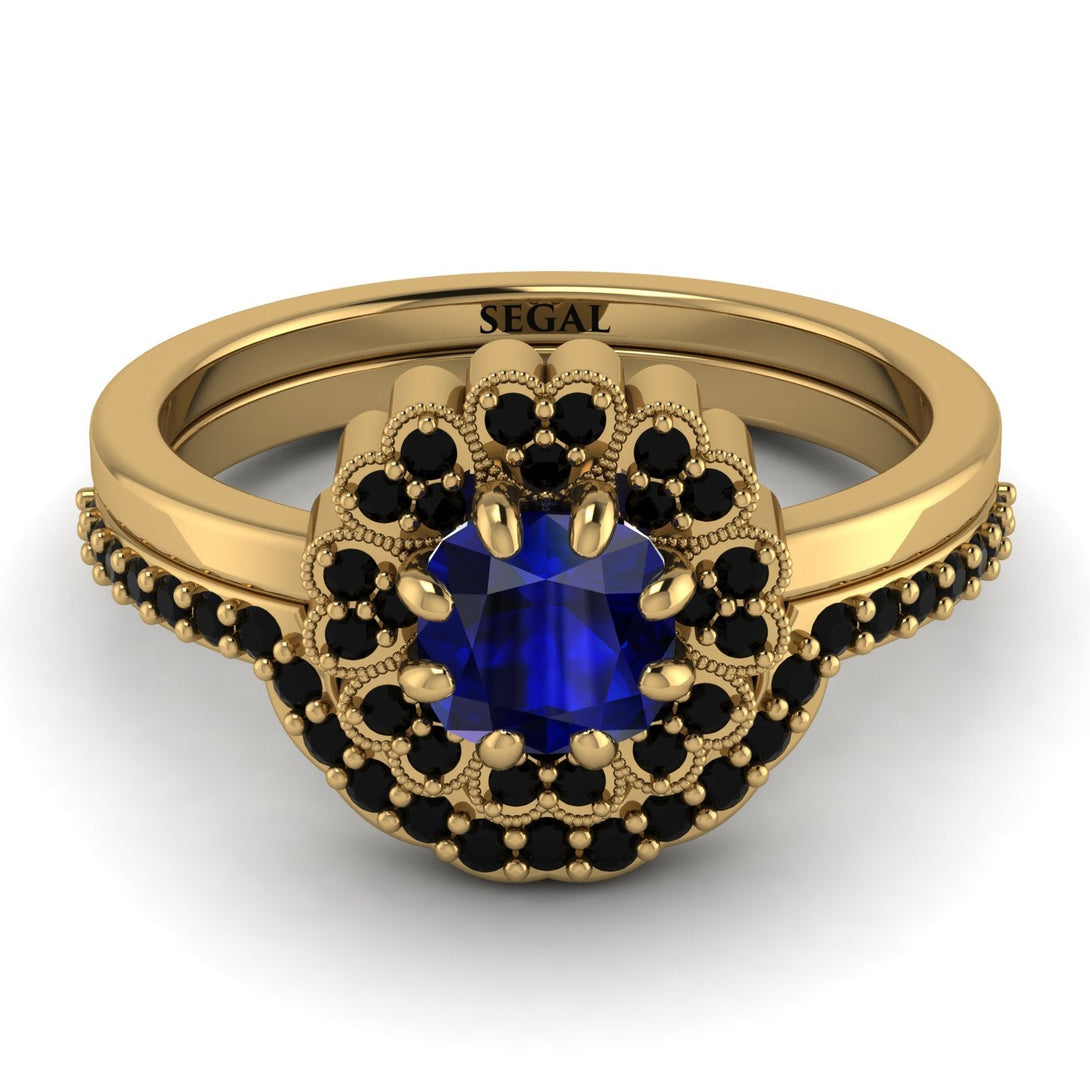 Double Halo Sapphire Cushion Bridal Set - Sharon No. 43