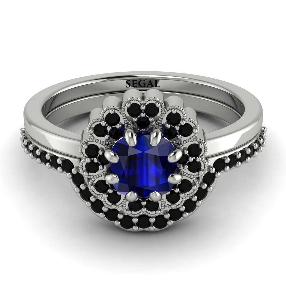 Double Halo Sapphire Cushion Bridal Set - Sharon No. 45