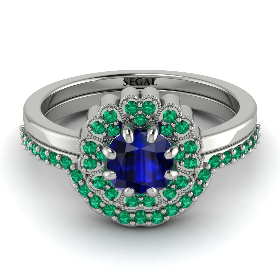 Double Halo Sapphire Cushion Bridal Set - Sharon No. 30
