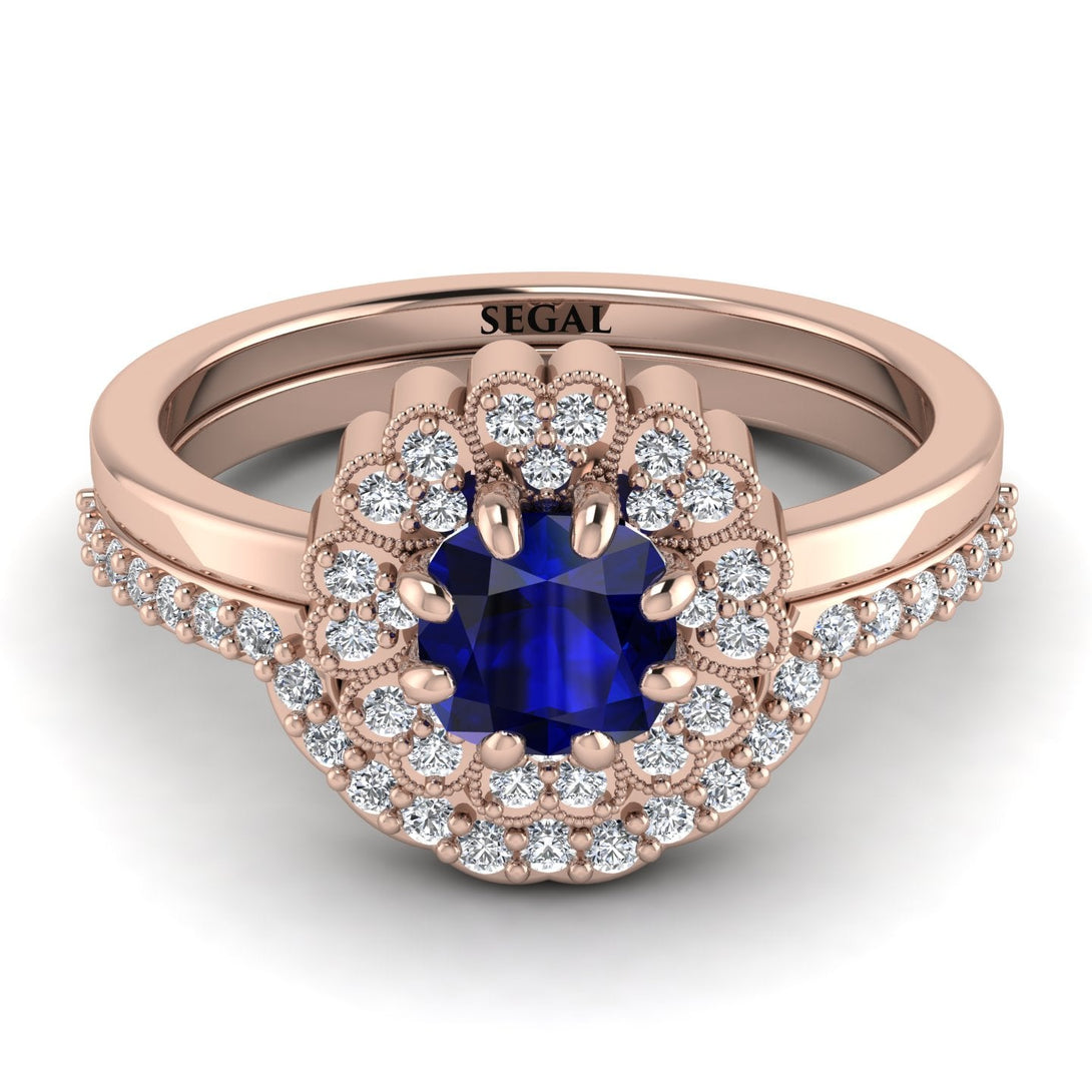 Double Halo Sapphire Cushion Bridal Set - Sharon No. 14