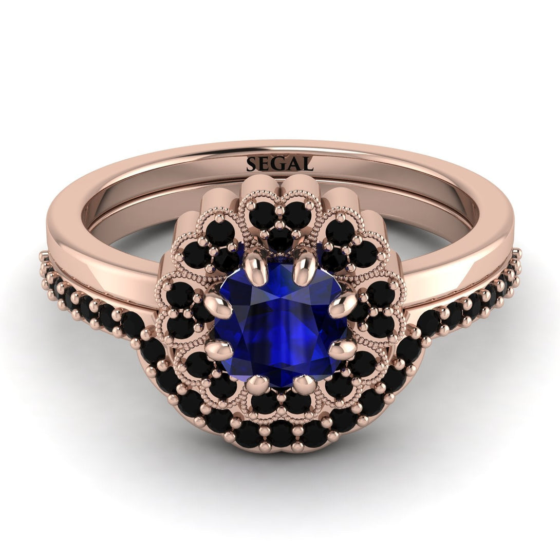 Double Halo Sapphire Cushion Bridal Set - Sharon No. 44