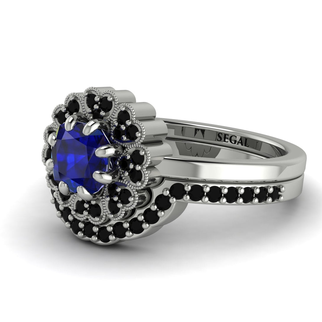 Double Halo Sapphire Cushion Bridal Set - Sharon No. 45