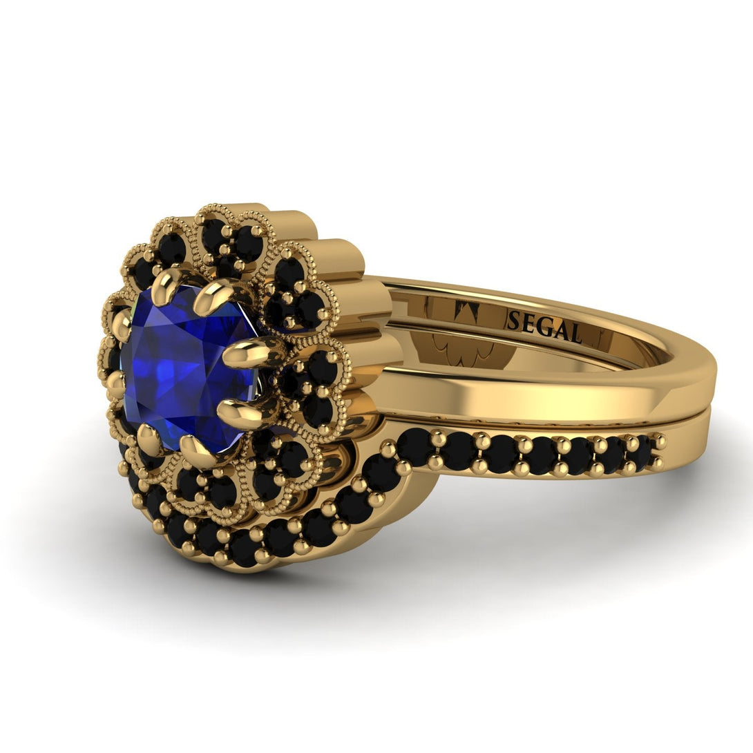 Double Halo Sapphire Cushion Bridal Set - Sharon No. 43