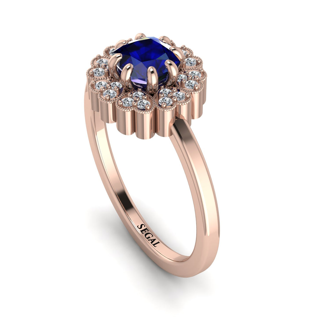 Double Halo Sapphire Cushion Engagement Ring - Sharon No. 14