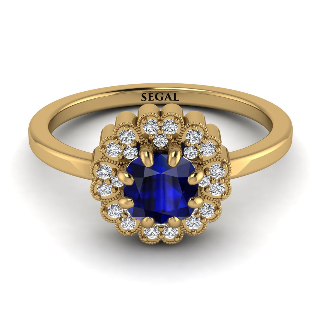 Double Halo Sapphire Cushion Engagement Ring - Sharon No. 13