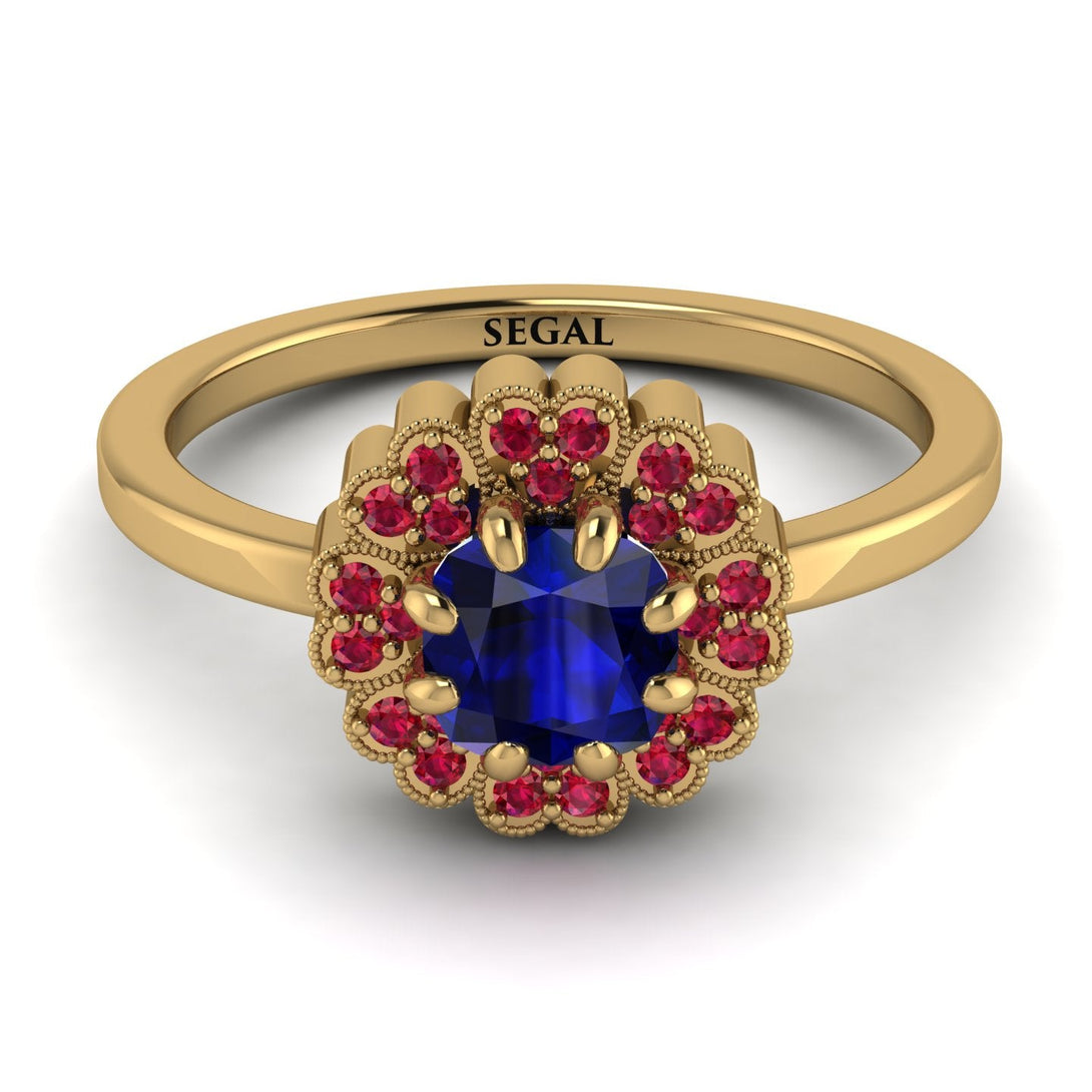 Double Halo Sapphire Cushion Engagement Ring - Sharon No. 58