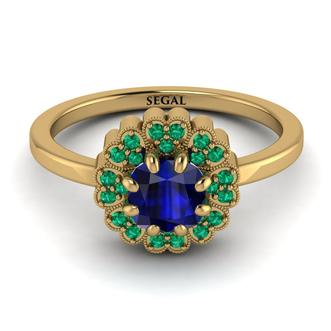 Double Halo Sapphire Cushion Engagement Ring - Sharon No. 28