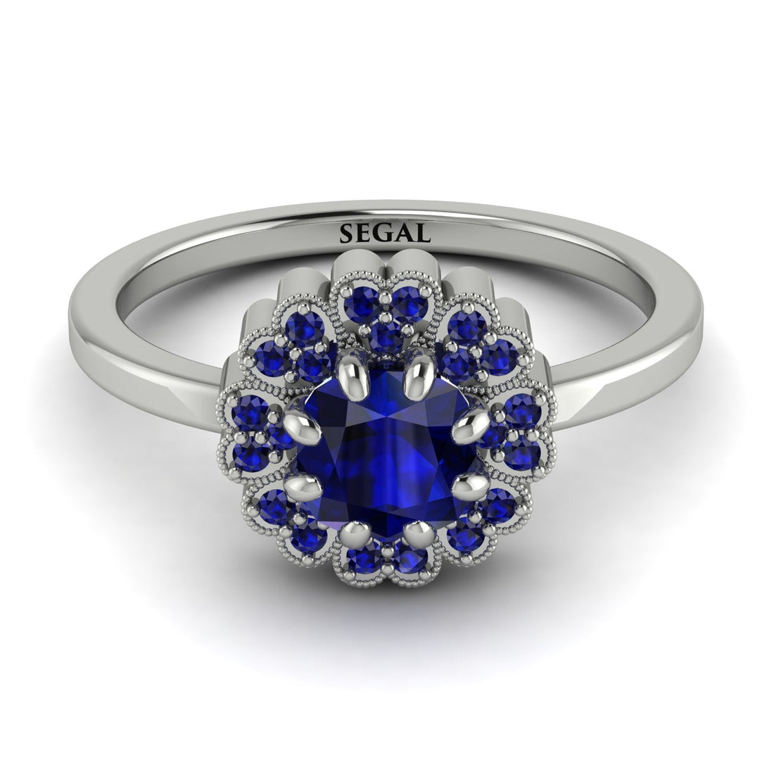 Double Halo Sapphire Cushion Engagement Ring - Sharon No. 75