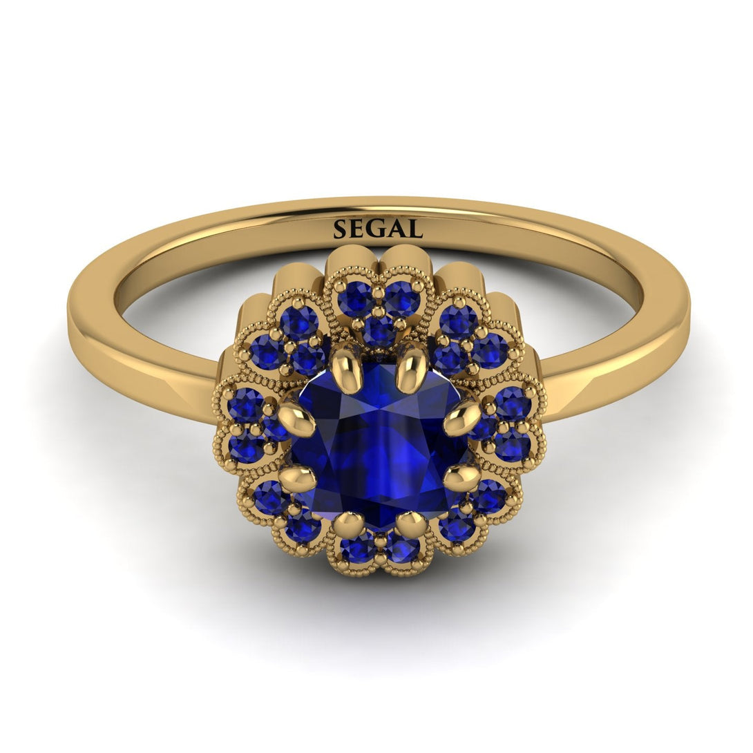 Double Halo Sapphire Cushion Engagement Ring - Sharon No. 73