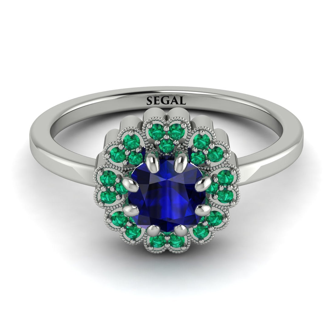 Double Halo Sapphire Cushion Engagement Ring - Sharon No. 30