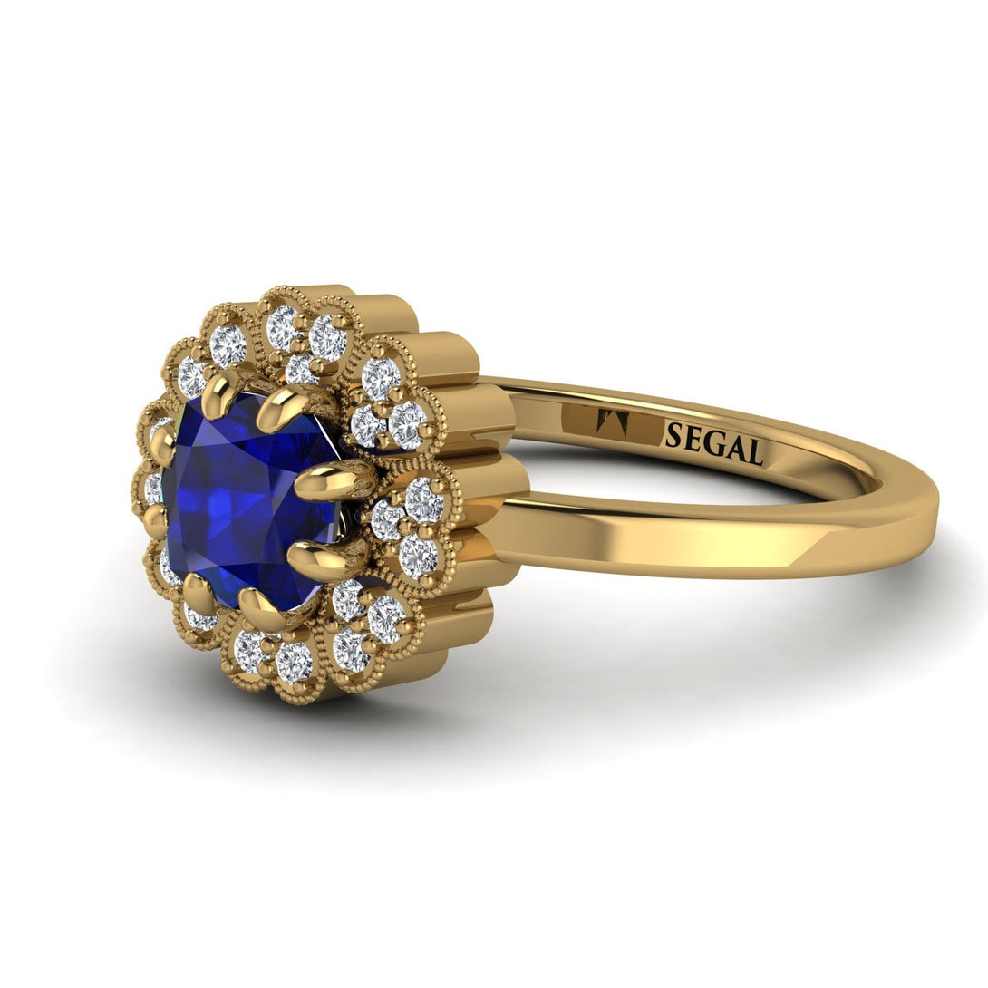 Double Halo Sapphire Cushion Engagement Ring - Sharon No. 13