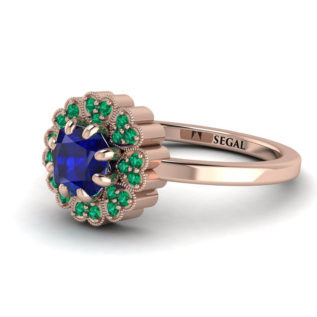 Double Halo Sapphire Cushion Engagement Ring - Sharon No. 29