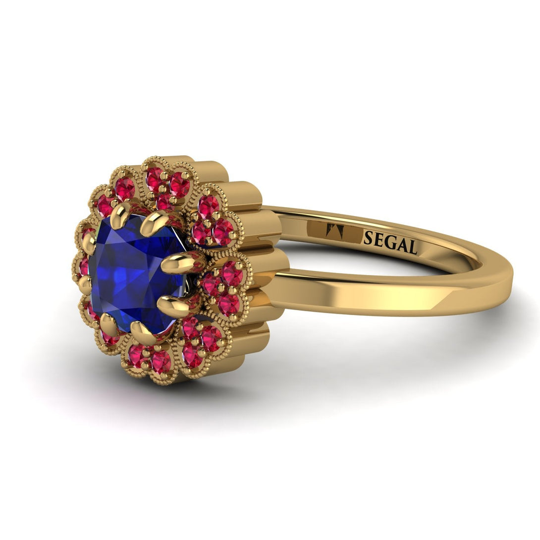 Double Halo Sapphire Cushion Engagement Ring - Sharon No. 58