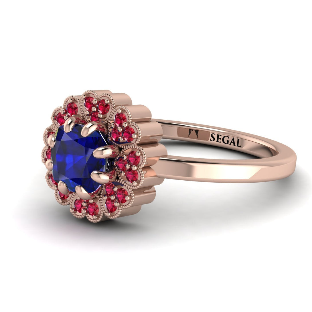 Double Halo Sapphire Cushion Engagement Ring - Sharon No. 59