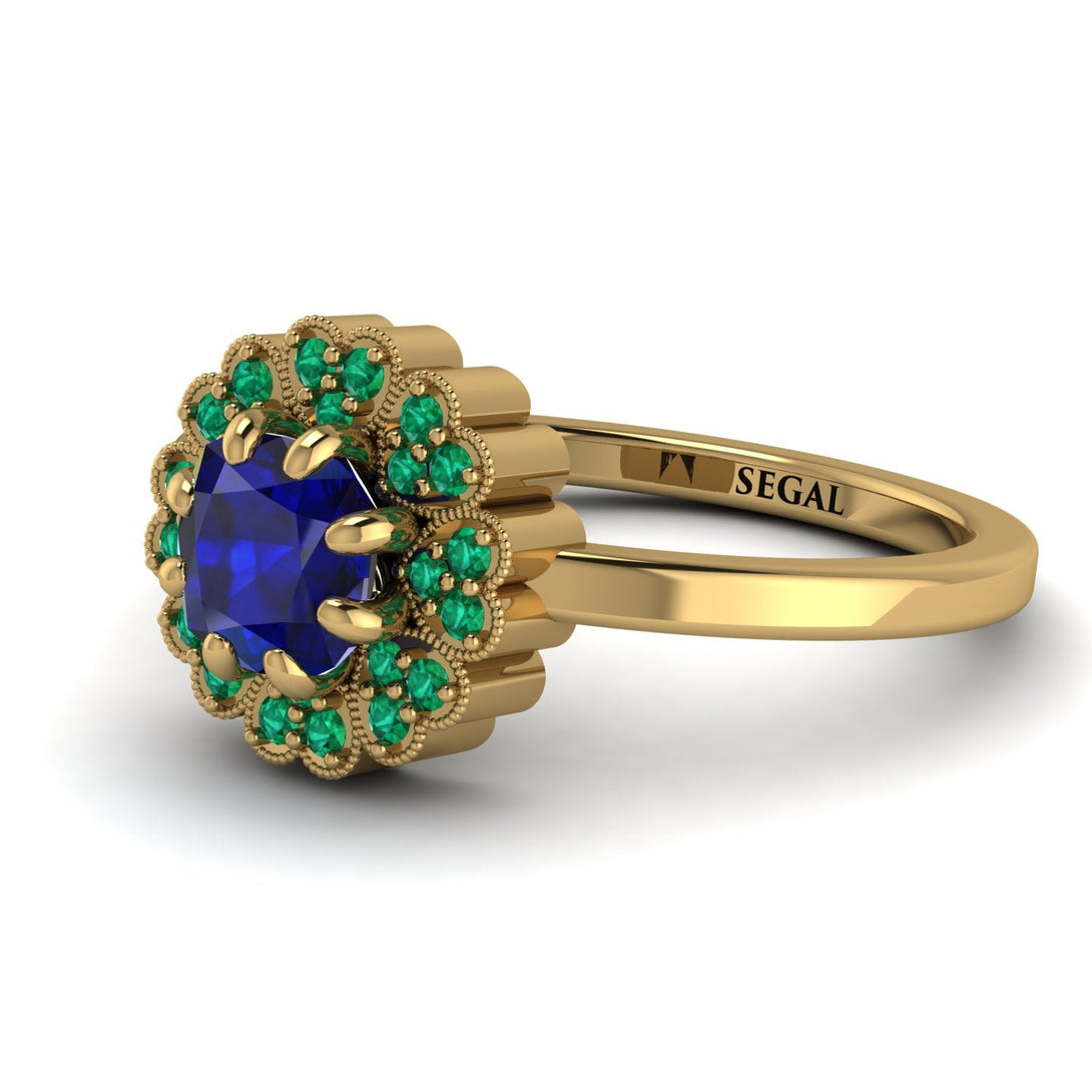 Double Halo Sapphire Cushion Engagement Ring - Sharon No. 28
